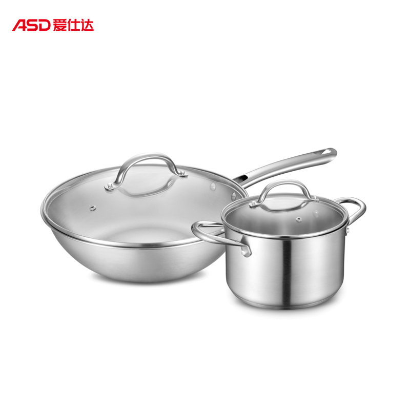 愛(ài)仕達炒鍋 湯鍋禮品套裝 俊雅不(bù)鏽鋼兩件(jiàn)套